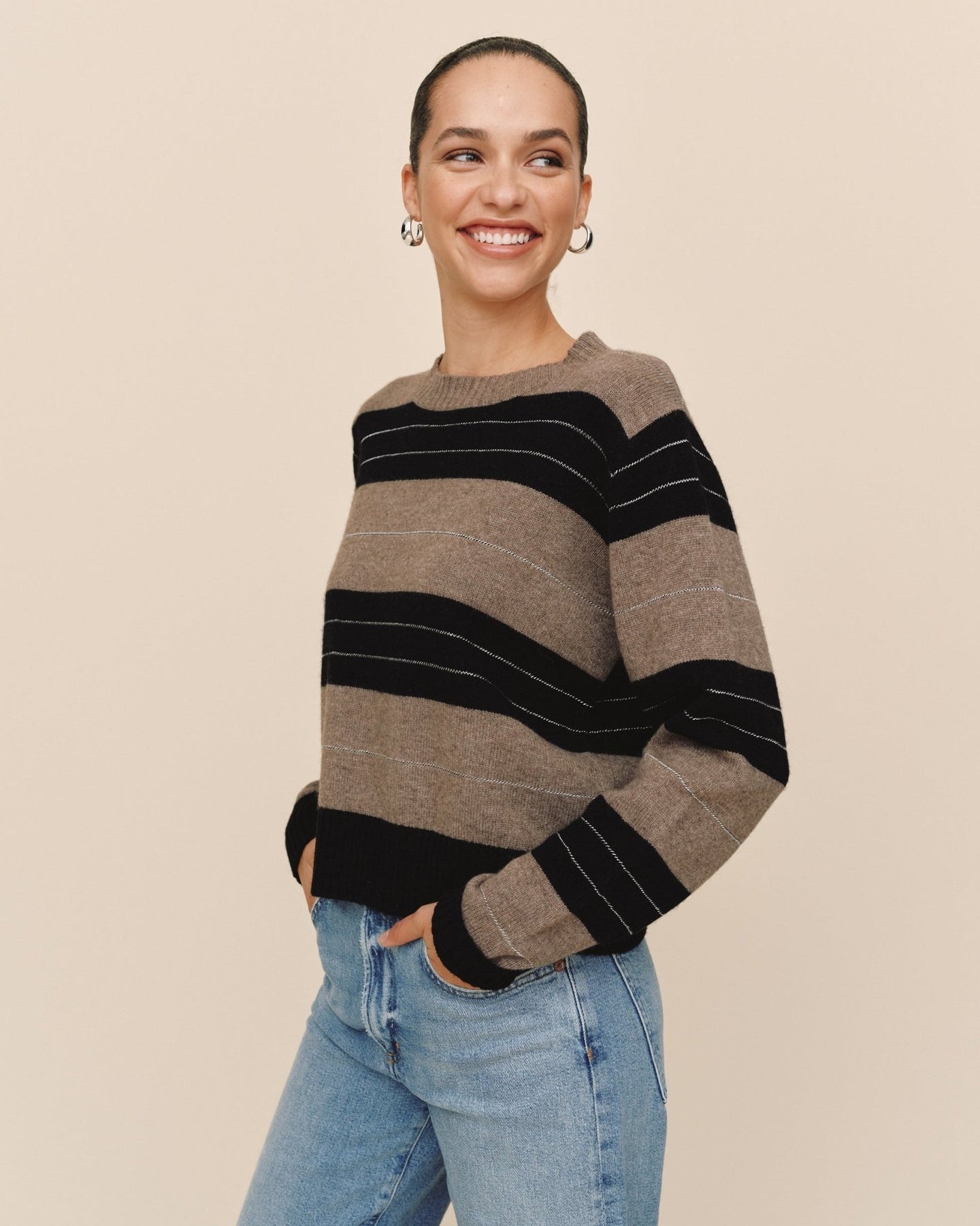 Bella DahlFitted Crew Sweater - Frappe StripeSweaters