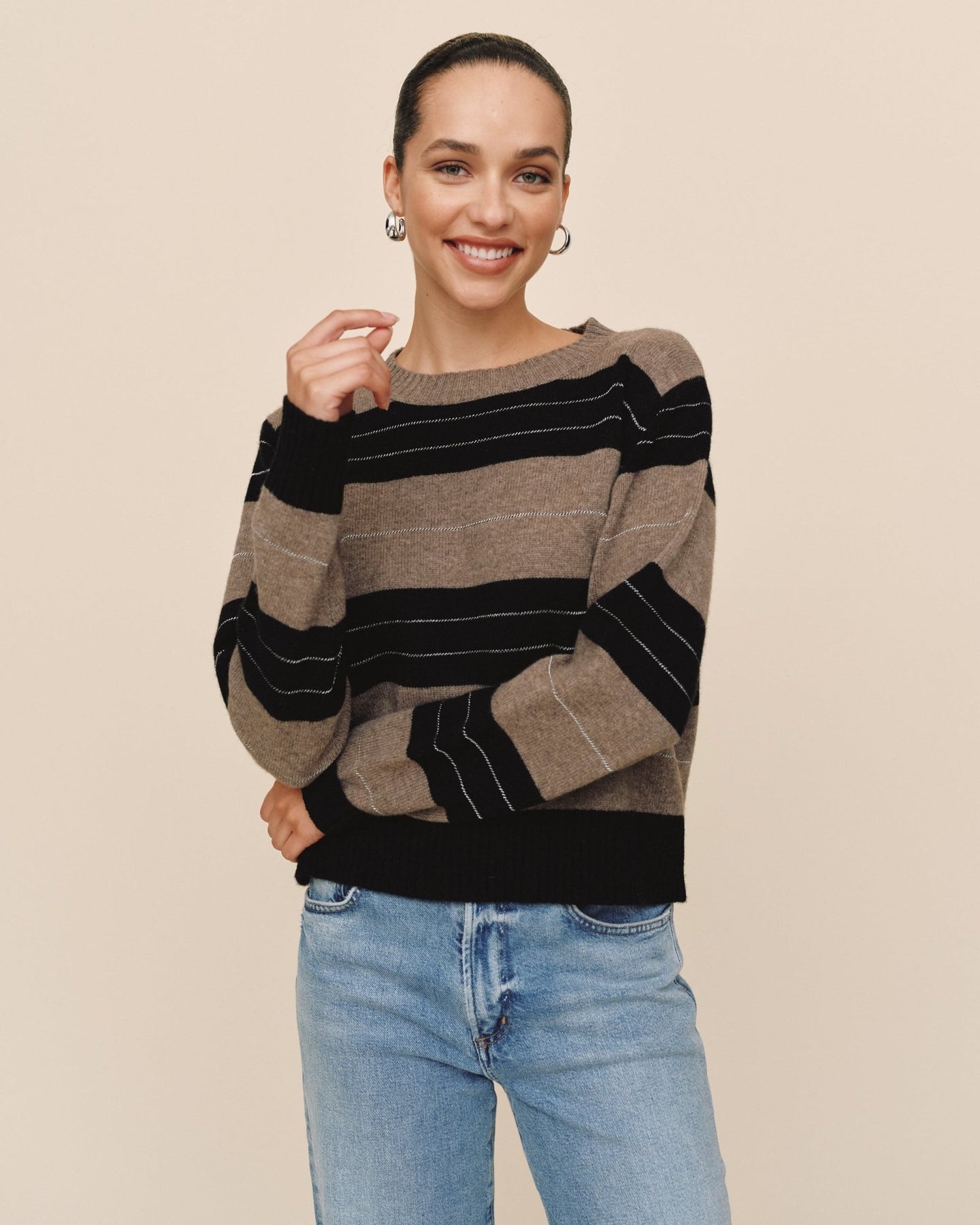 Bella DahlFitted Crew Sweater - Frappe StripeSweaters
