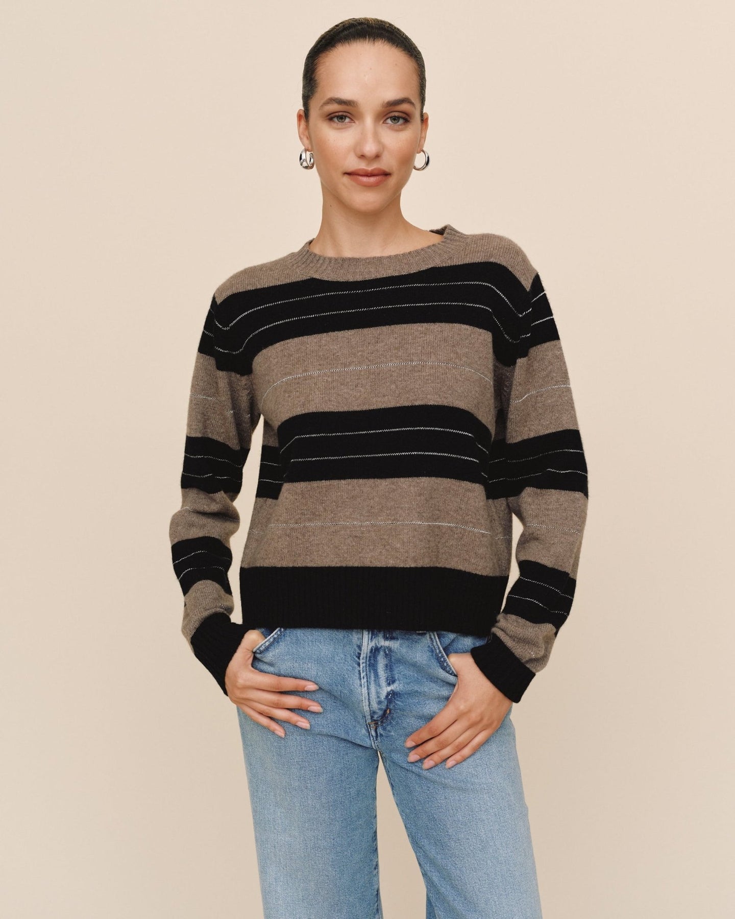 Bella DahlFitted Crew Sweater - Frappe StripeSweaters