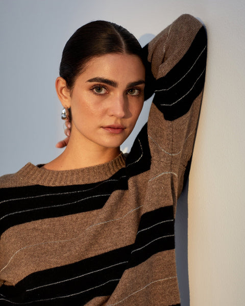 Fitted Crew Sweater - Frappe Stripe – Bella Dahl