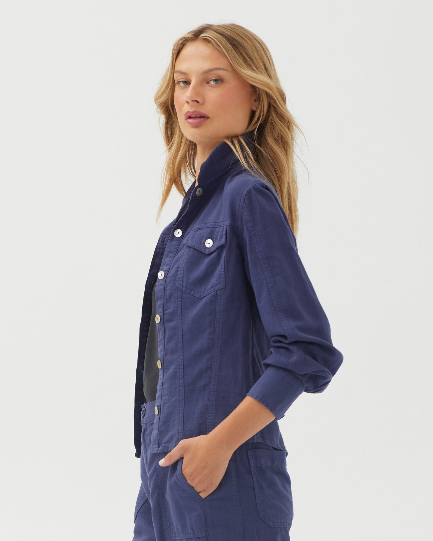 Bella DahlFitted Trucker Shirt - Deep CobaltTops