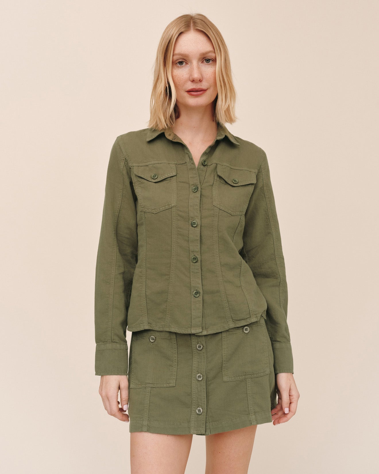Bella DahlFitted Trucker Shirt - Olive GreenTops