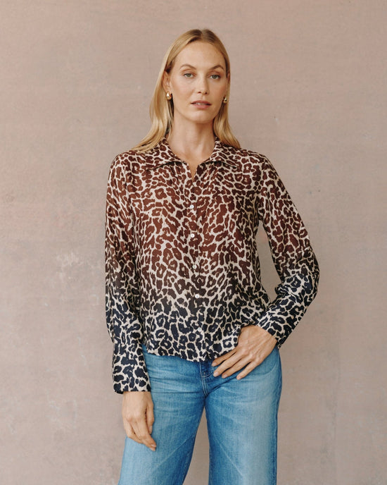 Bella Dahl Flowy Wide Collar Button Down- Ombre Leopard Print