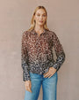 Bella DahlFlowy Wide Collar Button Down - Ombre Leopard PrintTops