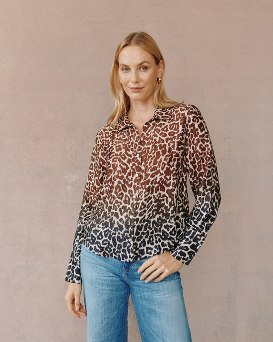 Bella Dahl Flowy Wide Collar Button Down- Ombre Leopard Print View 2