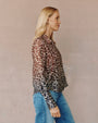 Bella DahlFlowy Wide Collar Button Down - Ombre Leopard PrintTops