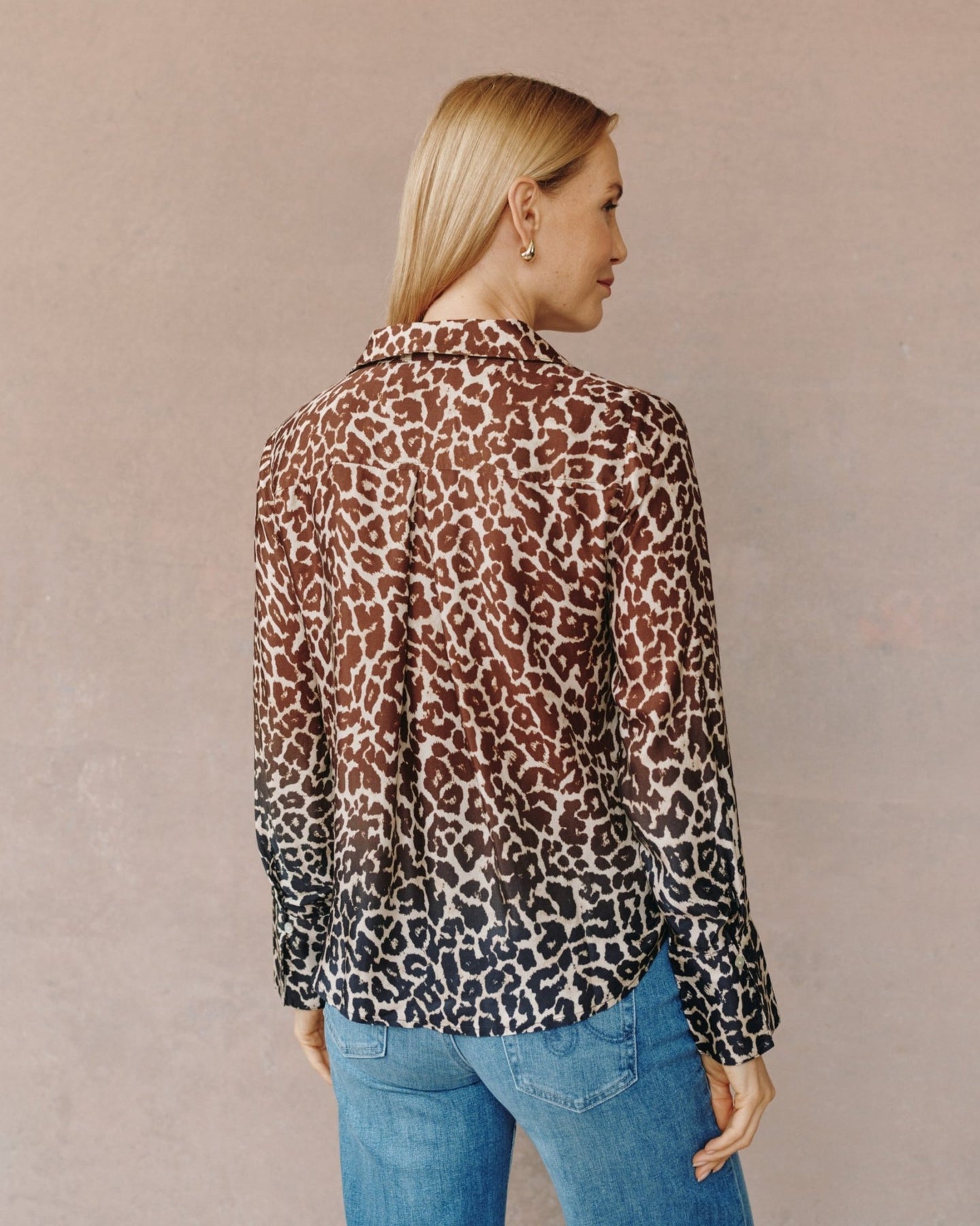Bella DahlFlowy Wide Collar Button Down - Ombre Leopard PrintTops