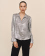 Bella DahlFlowy Wide Collar Button Down - Silver Distress FoilTops