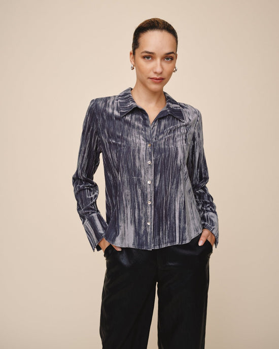 Bella Dahl Flowy Wide Collar Button Down - Velvet Storm View 2