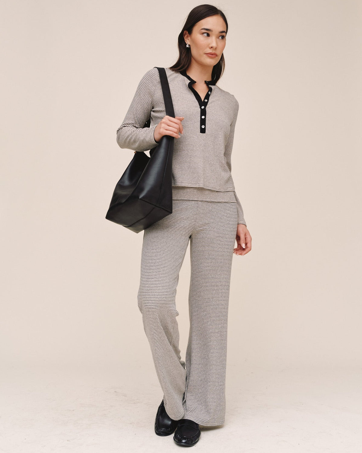 Bella DahlFold Over Wide Leg Pant - Heathered StripePants