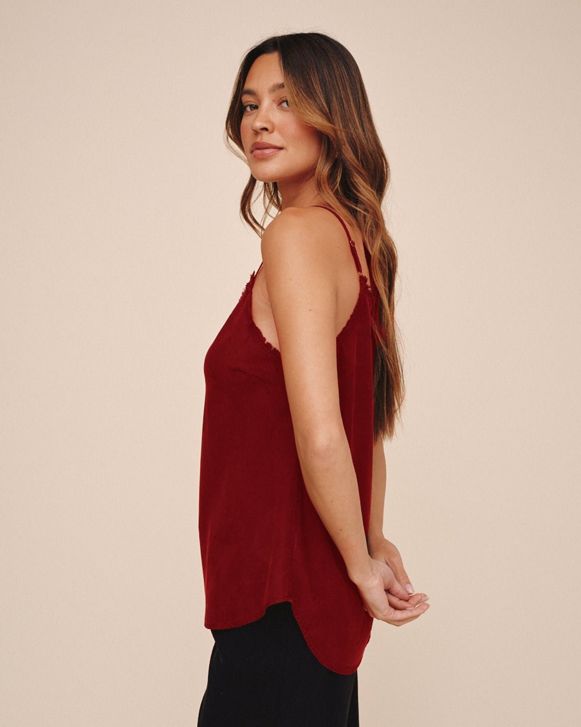 Bella DahlFrayed Tencel Cami - Deep CrimsonTops