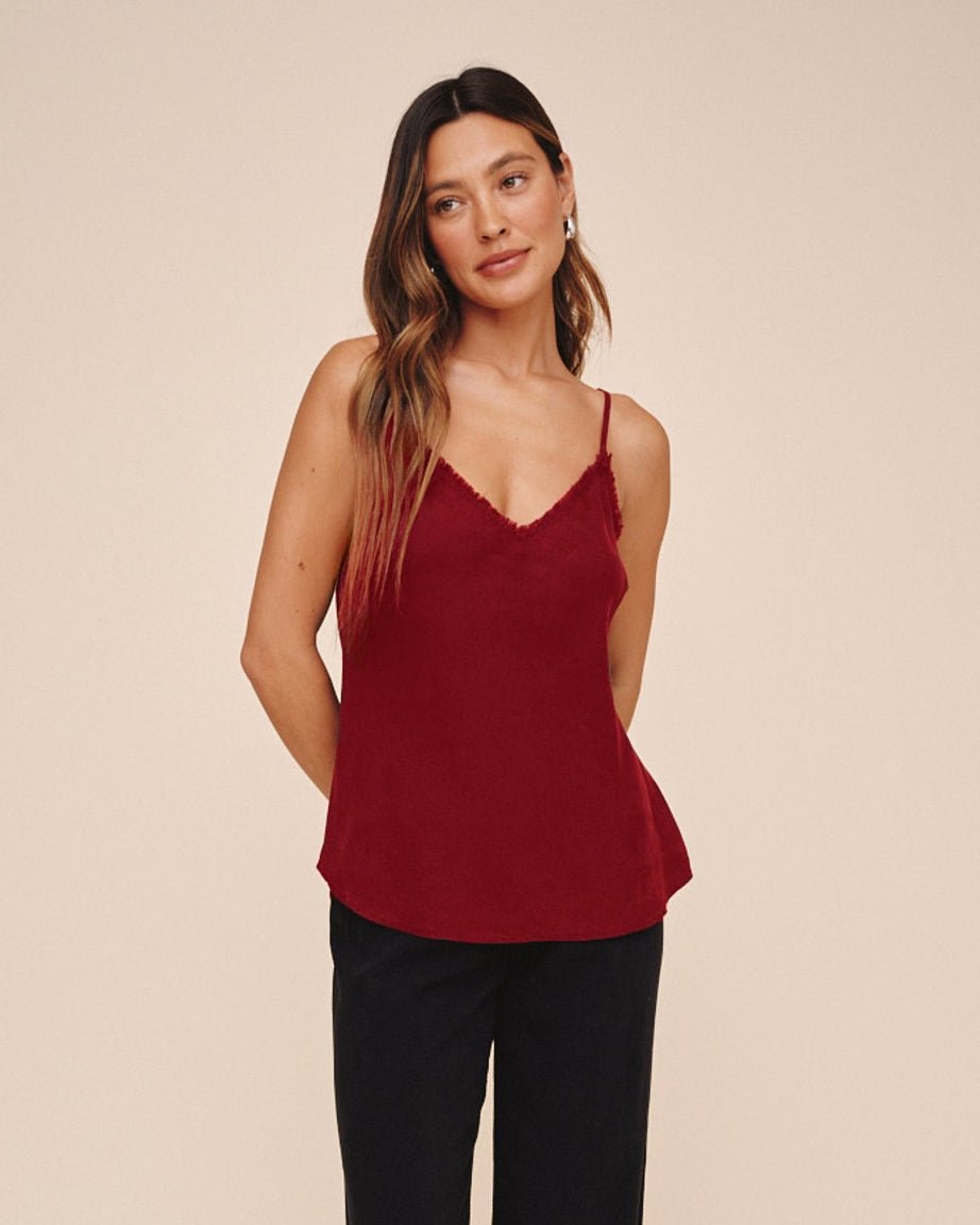 Bella DahlFrayed Tencel Cami - Deep CrimsonTops