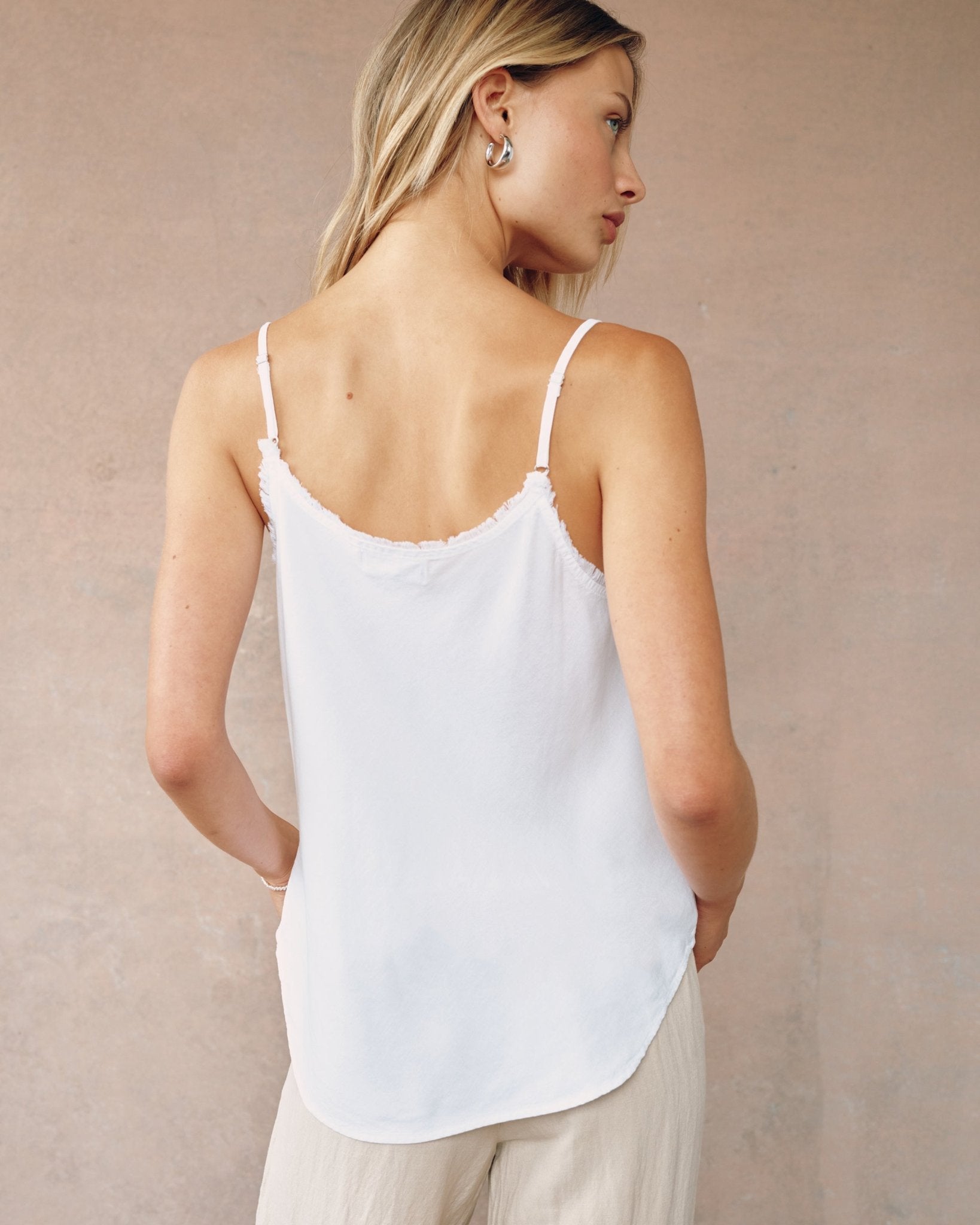 Frayed Tencel Cami in White - Versatile Layering Essential