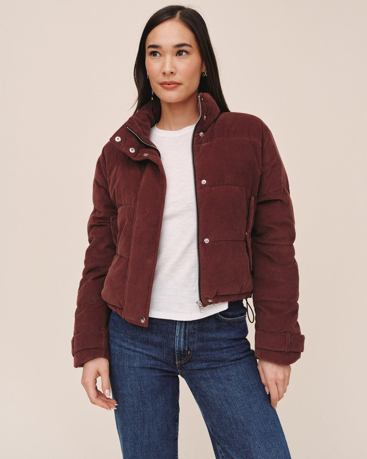 Bella DahlFunnel Neck Puffer Jacket - MahoganyCoats & Jackets