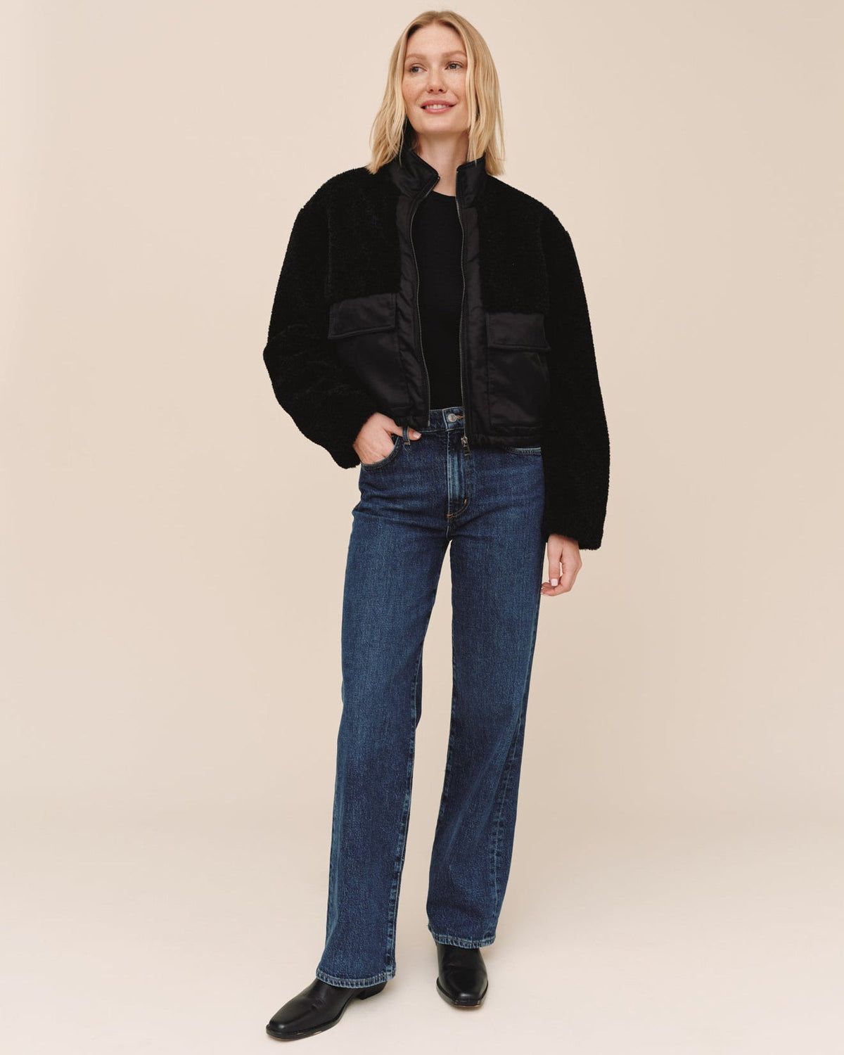 Bella DahlFunnel Neck Utility Sherpa Jacket - BlackCoats & Jackets