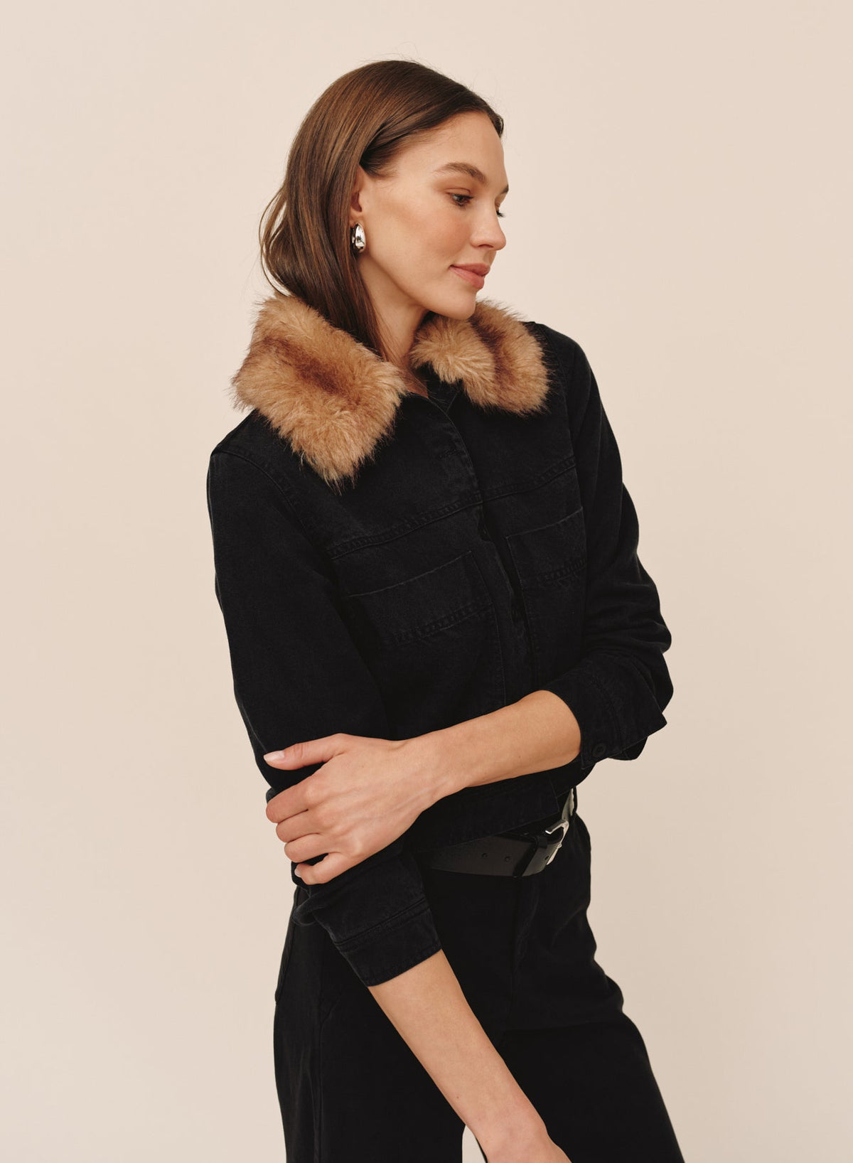 Bella DahlFur Collar Jacket - Vintage Black WashCoats & Jackets