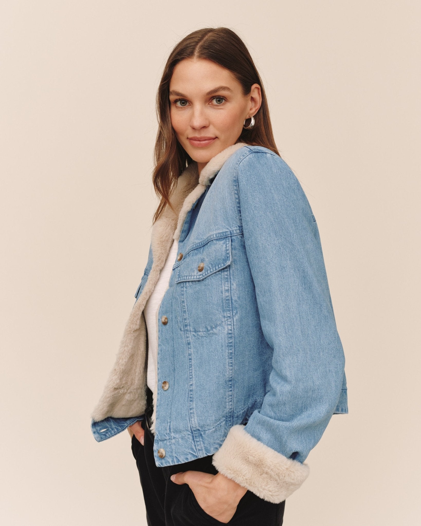 Fur Trimmed Denim Jacket - Vintage Frost Wash – Bella Dahl