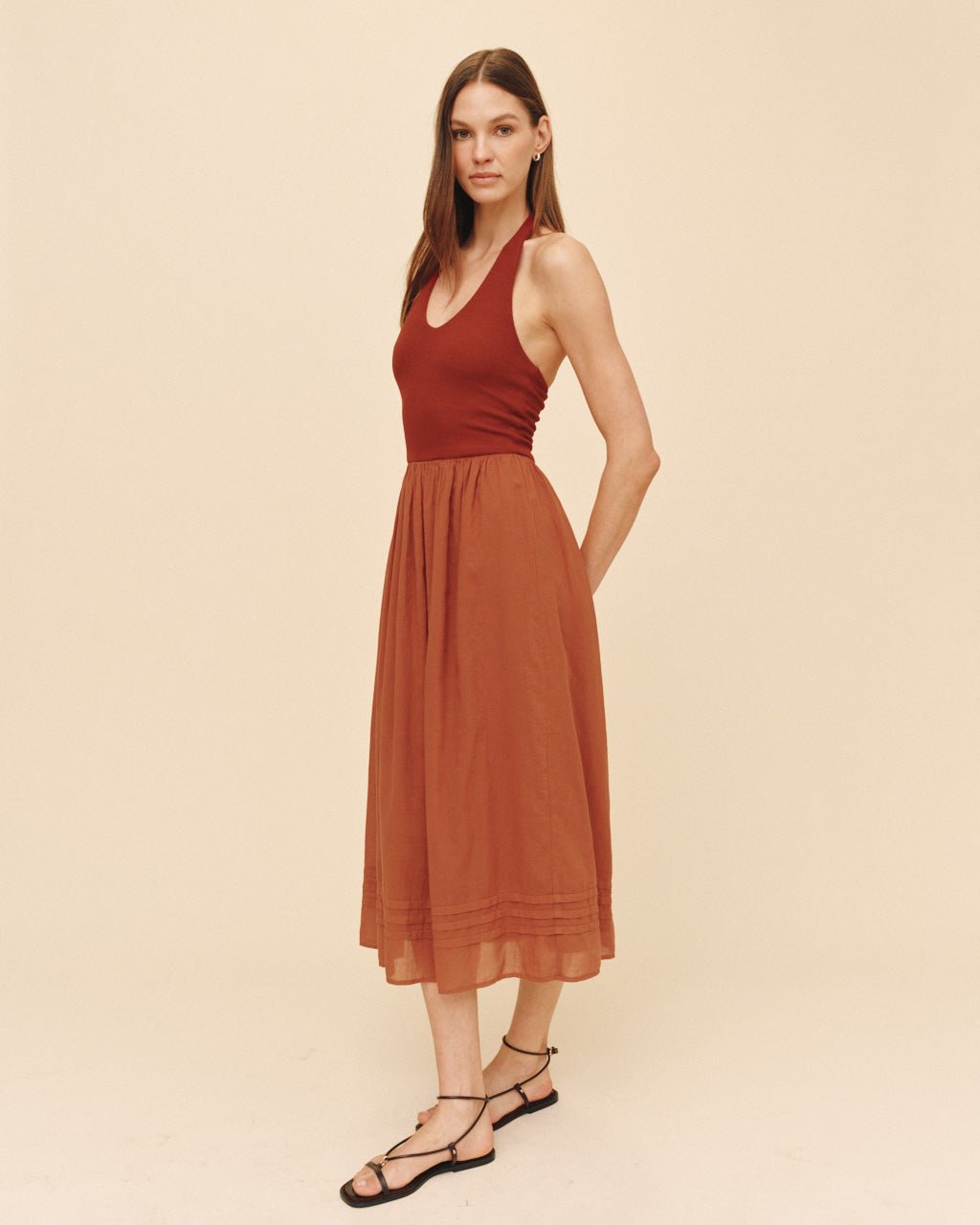 Bella DahlHalter Neck Mixed Dress - Red SandDresses