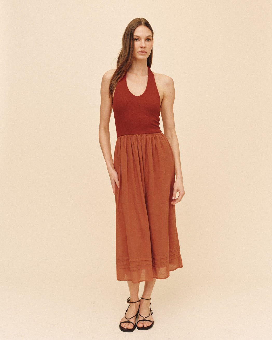 Bella DahlHalter Neck Mixed Dress - Red SandDresses