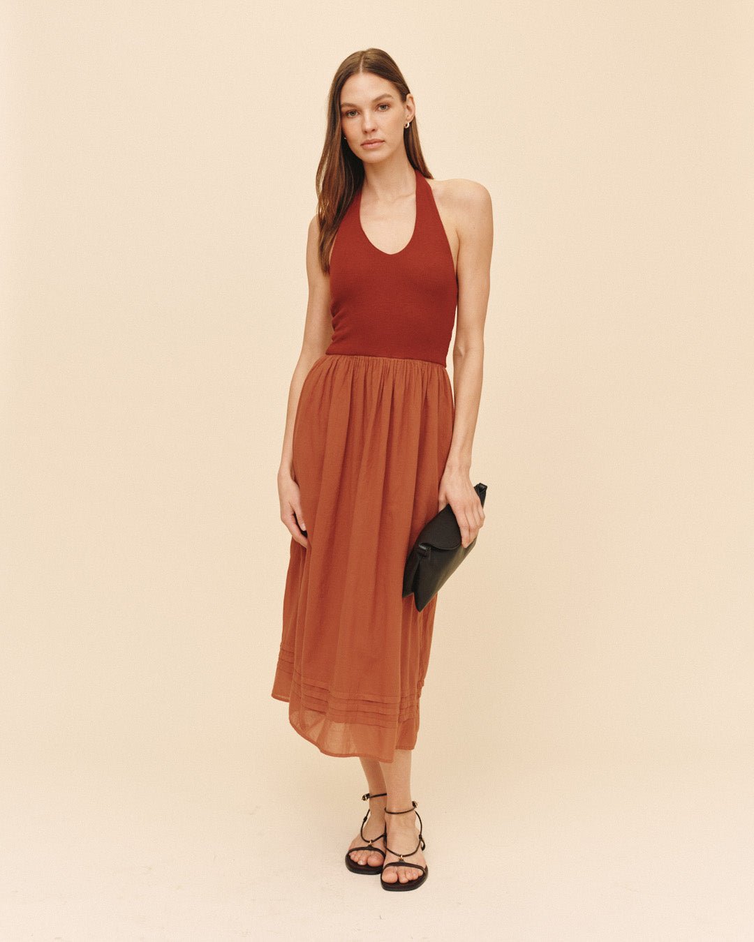 Bella DahlHalter Neck Mixed Dress - Red SandDresses