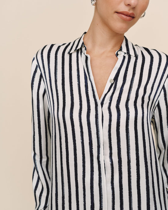Bella Dahl High Low Hem Shirt - Indigo Ink Stripe View 2
