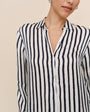 Bella DahlHigh Low Hem Shirt - Indigo Ink StripeTops