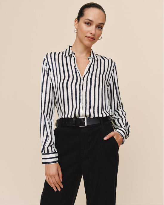 Bella Dahl High Low Hem Shirt - Indigo Ink Stripe
