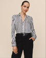 Bella DahlHigh Low Hem Shirt - Indigo Ink StripeTops