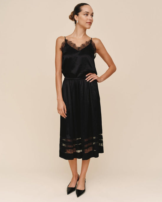 Bella Dahl Lace Inset Midi Skirt - Black