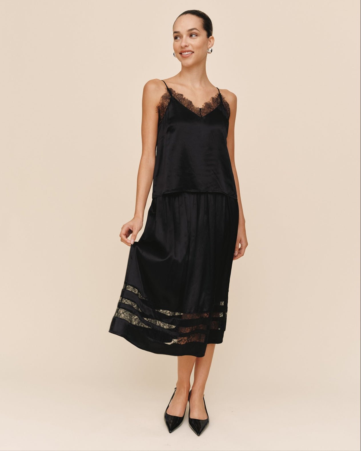 Bella DahlLace Trim Camisole - BlackTops