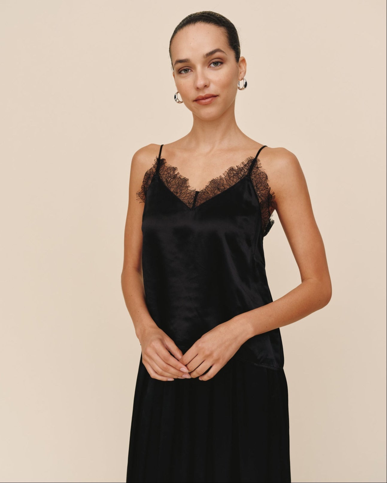 Lace Trim Camisole - Black Lace Trim Camisole - Black