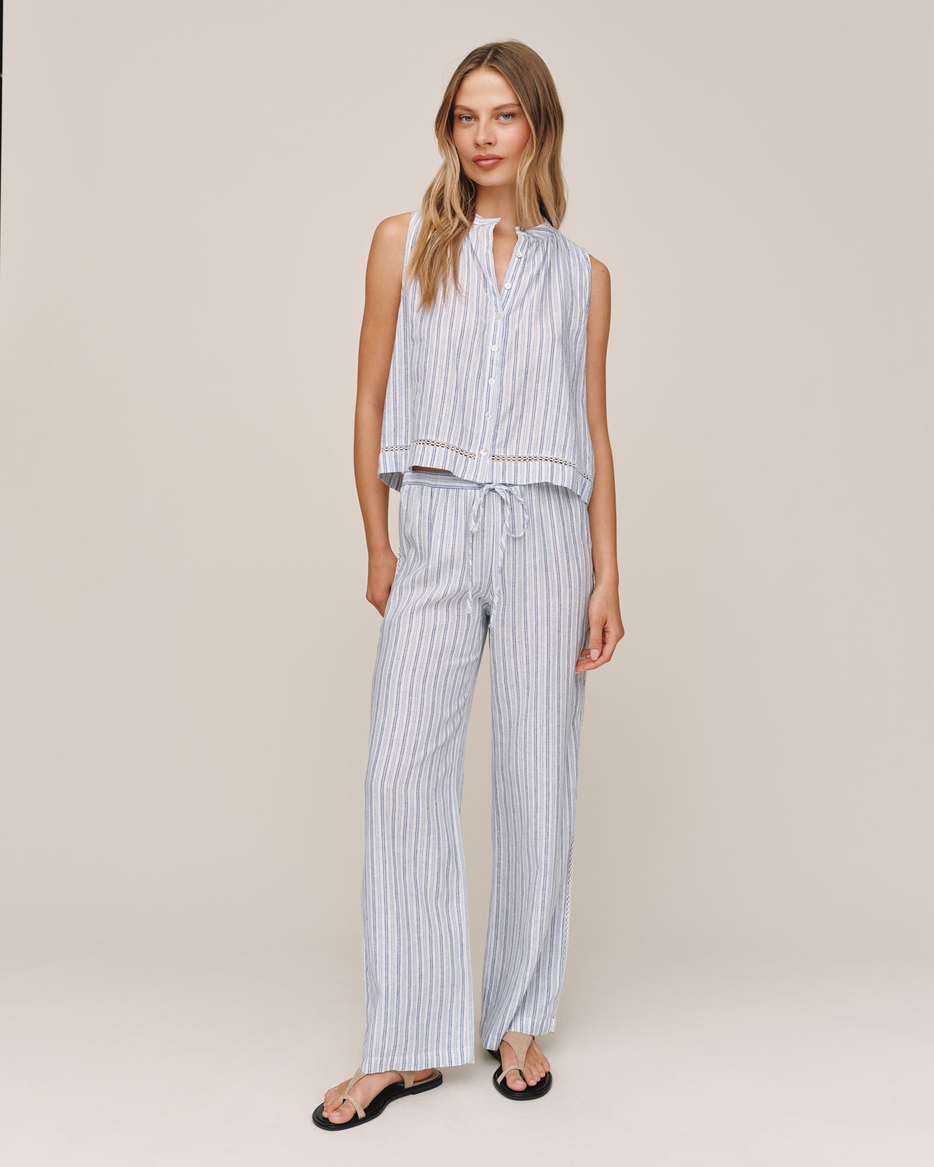 Lattice Side Stripe Drawstring Pant - Ocean Blue Stripe – Bella Dahl