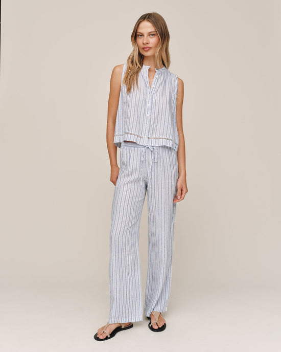 Bella Dahl Lattice Side Stripe Drawstring Pant - Ocean Blue Stripe