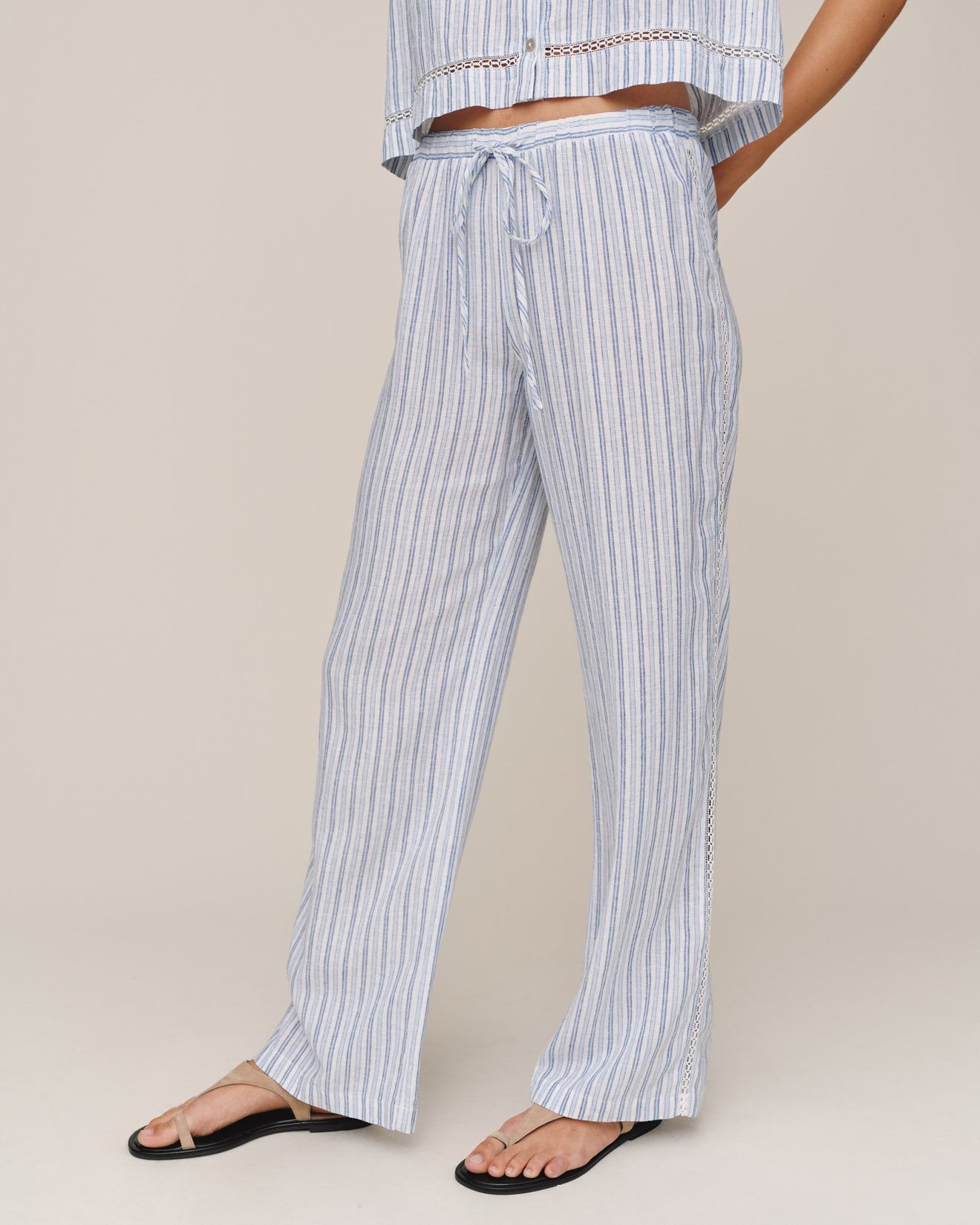 Lattice Side Stripe Drawstring Pant - Ocean Blue Stripe – Bella Dahl