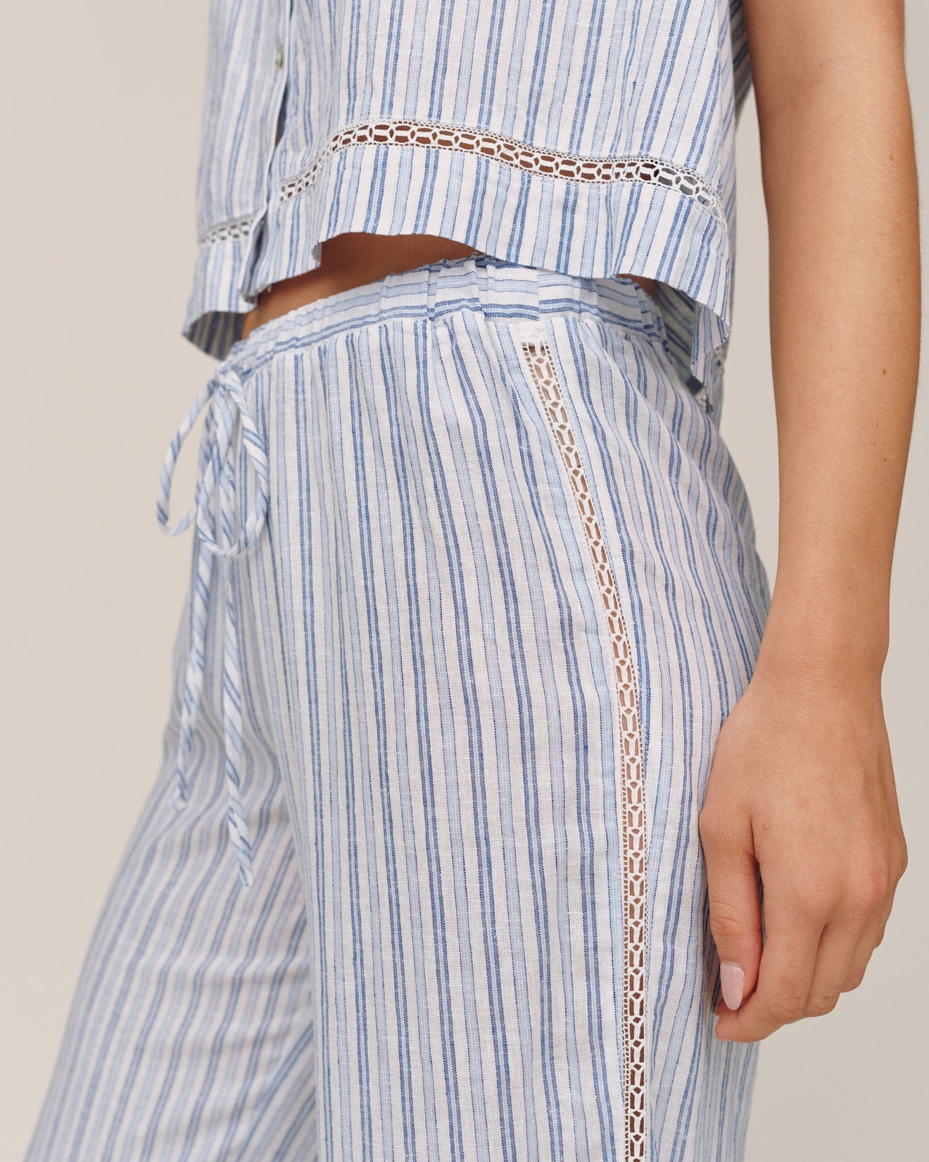 Lattice Side Stripe Drawstring Pant - Ocean Blue Stripe – Bella Dahl