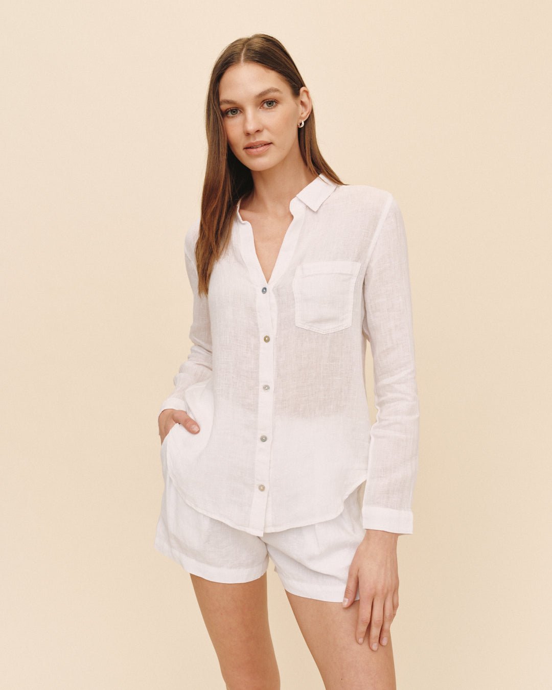 Bella DahlLinen Pocket Button Down - WhiteTops