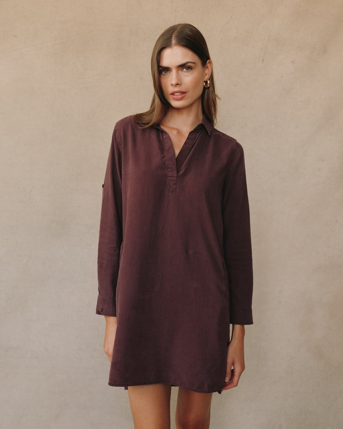 Bella DahlLong Sleeve A Line Shirt Dress - Pinot NoirDresses