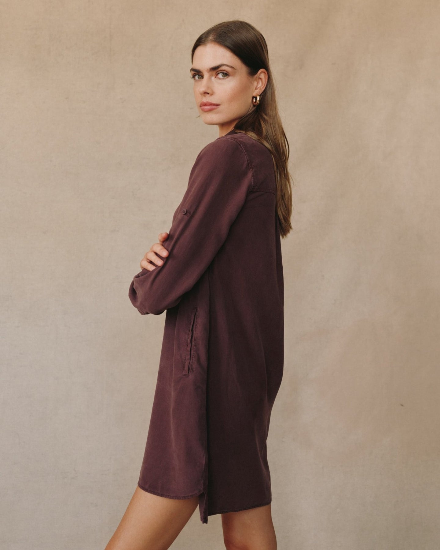 Bella DahlLong Sleeve A Line Shirt Dress - Pinot NoirDresses