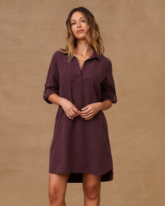 Bella Dahl Long Sleeve A Line Shirt Dress - Pinot Noir