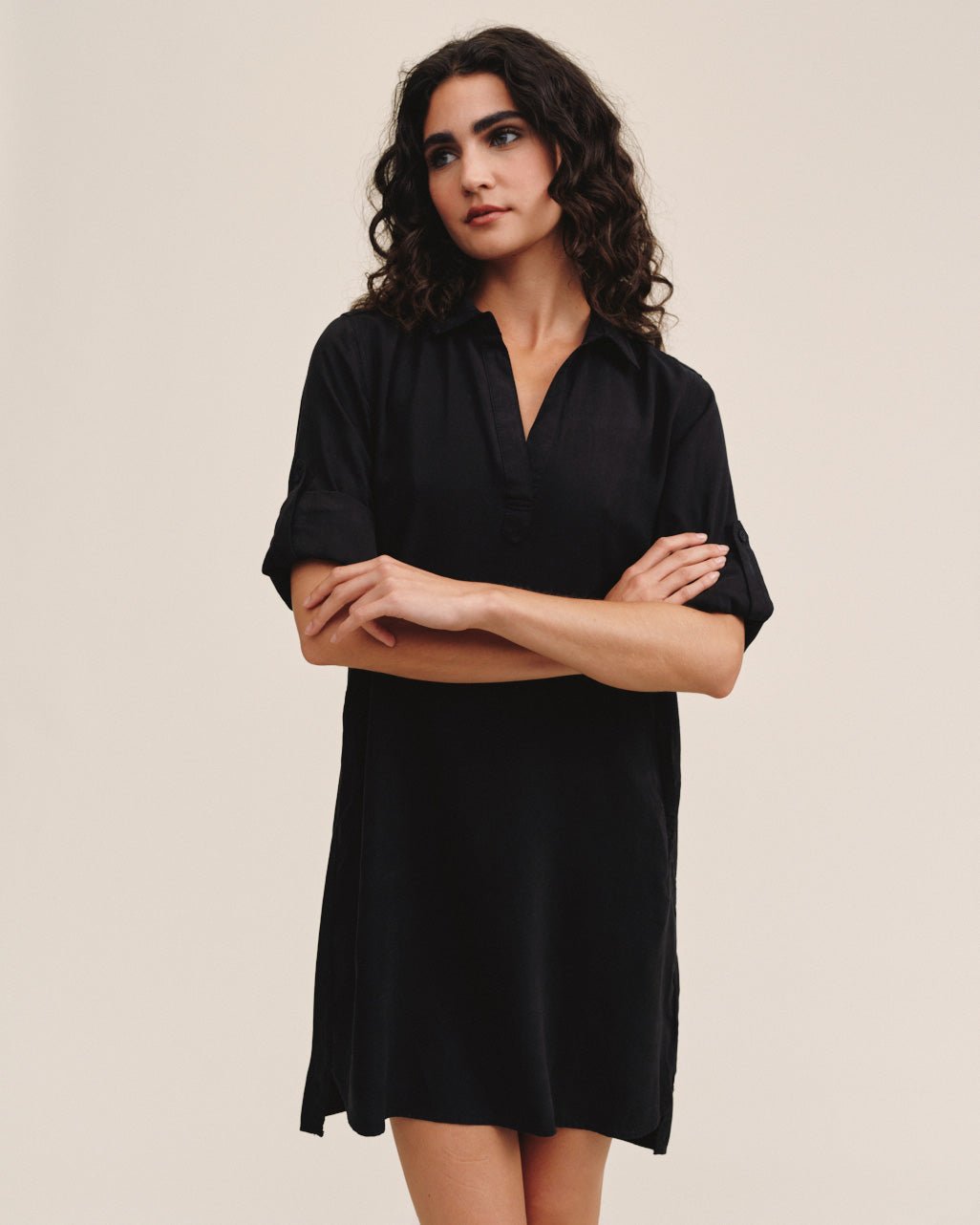 Long Sleeve A-Line Shirt Dress in Vintage Black - Bella Dahl Long Sleeve A-Line Shirt Dress in Vintage Black - Bella Dahl