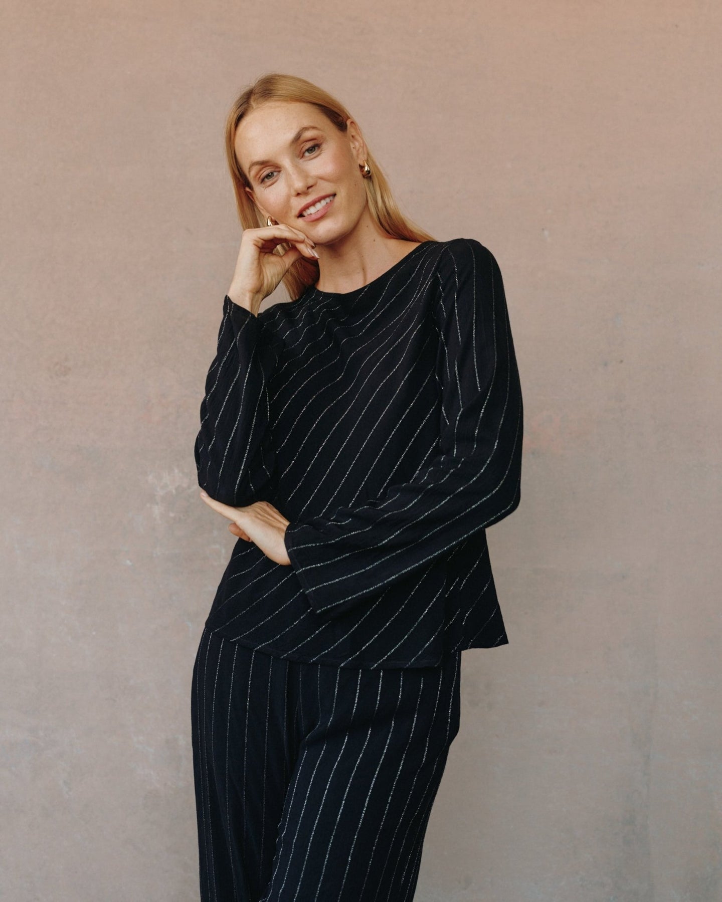 Bella DahlLong Sleeve Bias Top - Black Lurex StripeTops