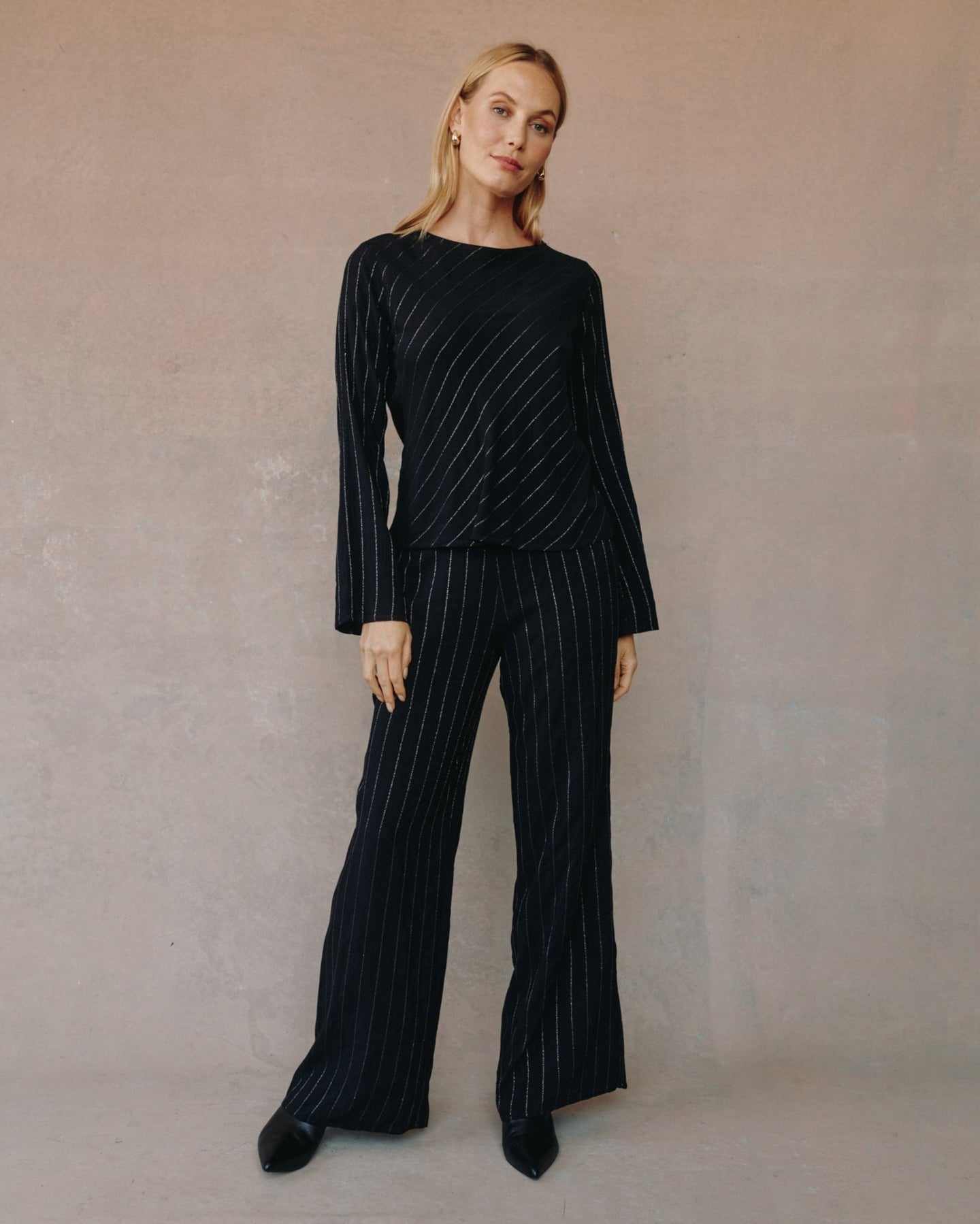 Bella DahlLong Sleeve Bias Top - Black Lurex StripeTops