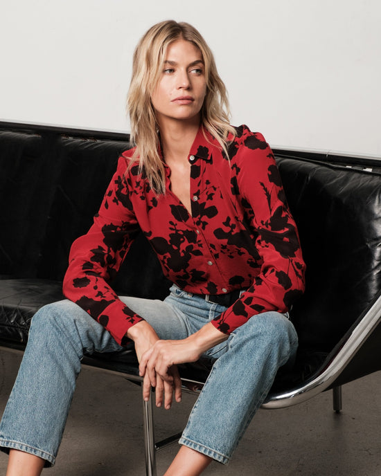 Bella Dahl Long Sleeve Button Up Shirt With Wide Cuff - Bordeaux Floral