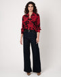 Bella DahlLong Sleeve Button Up Shirt With Wide Cuff - Bordeaux FloralTops