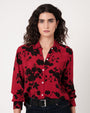 Bella DahlLong Sleeve Button Up Shirt With Wide Cuff - Bordeaux FloralTops