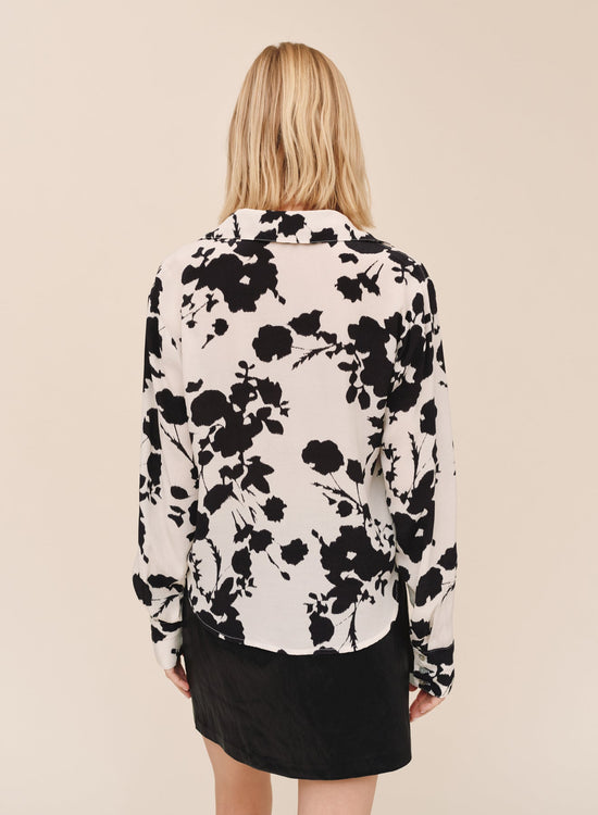 Bella Dahl Long Sleeve Button Up Shirt With Wide Cuff - Ivory Floral View 2
