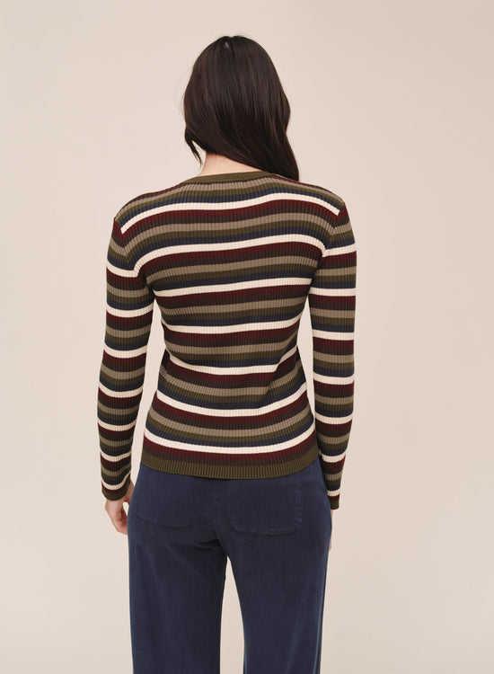 Bella Dahl Long Sleeve Crew Tee - Harvest Stripe View 2
