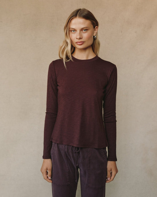 Bella Dahl Long Sleeve Crew Tee - Pinot Noir View 2