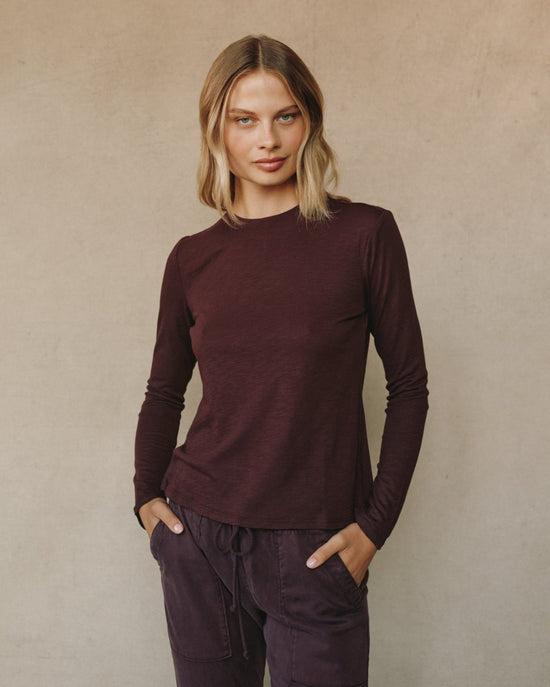 Bella Dahl Long Sleeve Crew Tee - Pinot Noir