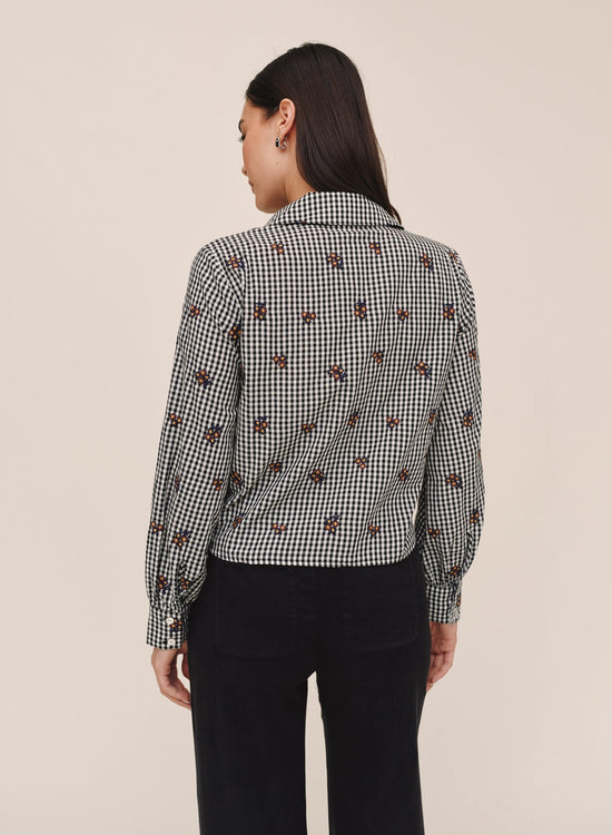 Bella Dahl Long Sleeve Crop Button Down - Micro Floral Gingham View 2